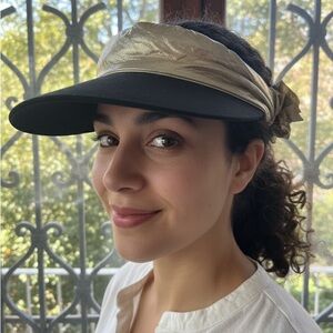 Vintage Stunning Women's Gold and Black Adjustable Rosette Visor